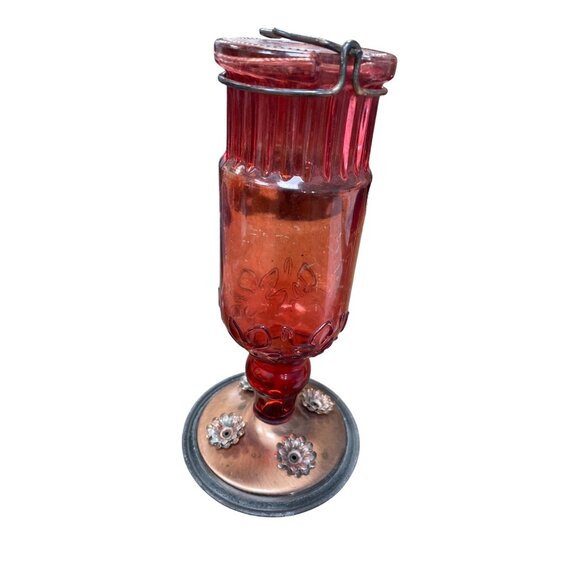 Vintage Woodstream Corp Floral Glass & Copper Hummingbird Feeder Red SKU 9317 - Picture 12 of 12